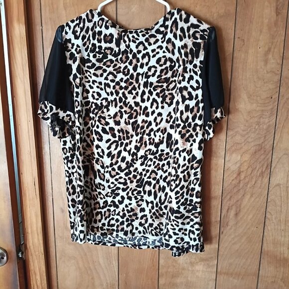 adele & may womens leopard print sheer short sleeves pullover top size XL - Picture 3 of 3
